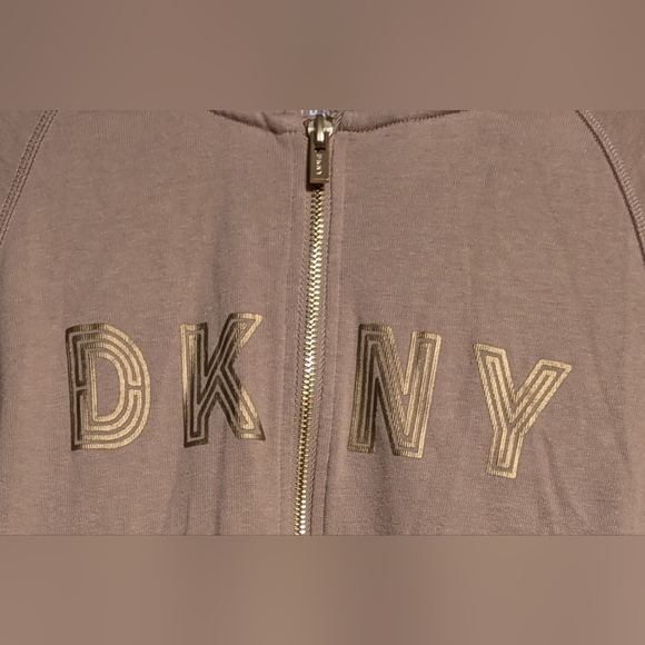 DKNY Sport Women's Gold Logo Drawstring Zip Front Hoodie Sweatshirt Size M - Picture 2 of 5